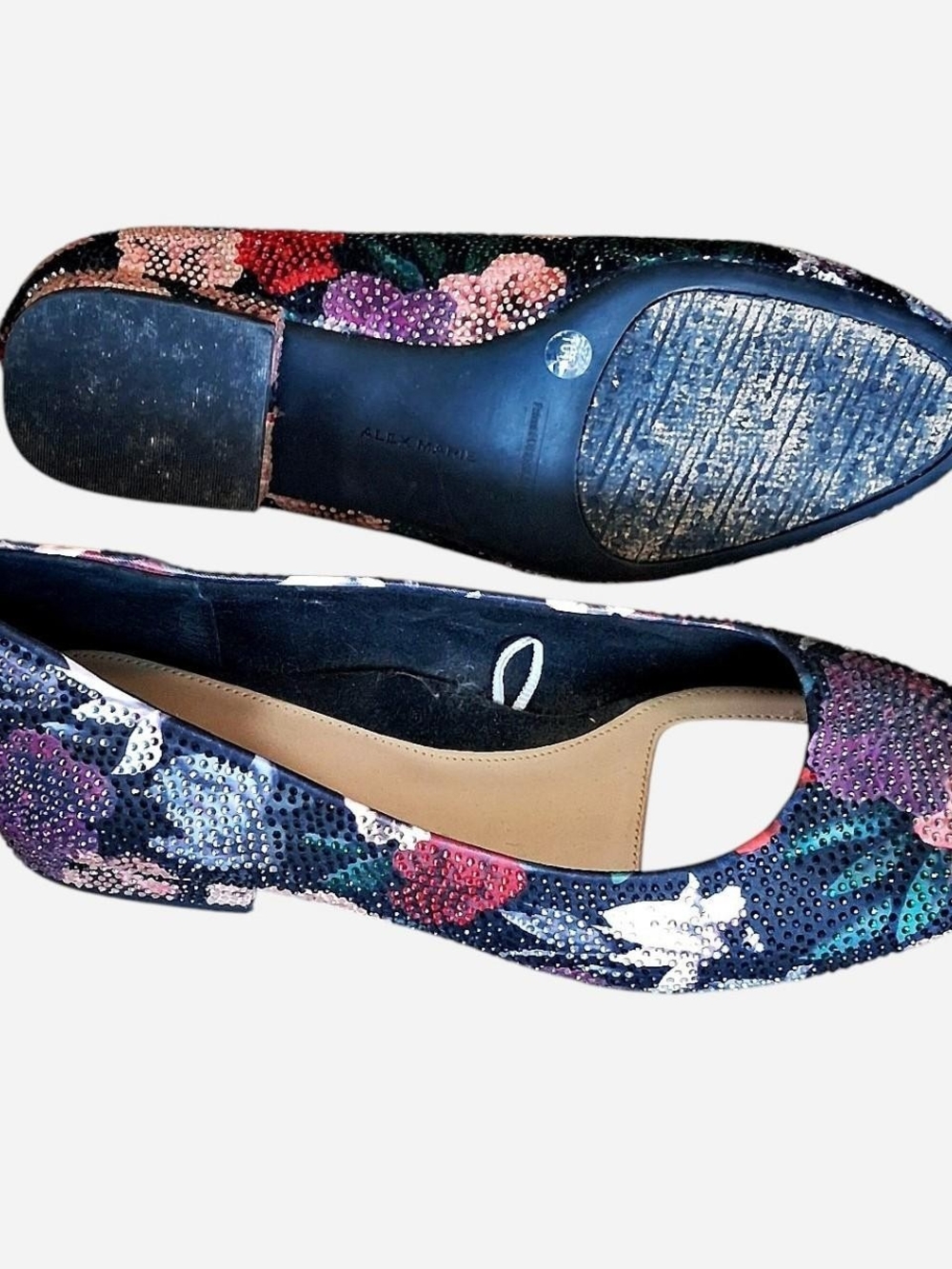 Alex Marie Black Floral Rhinestone Ballet Flats - Picture 3 of 4